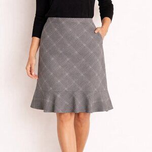 Blacker Plaid Flounce Hem Skirt Womens 16P Grey A-Line Side Zipper